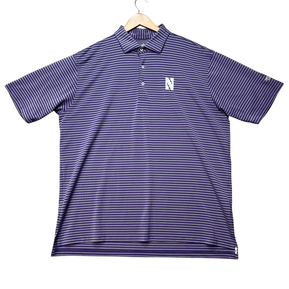 Northwestern Wildcats Turtleson Polo Shirt Men XL Purple Stripe 3 Button Placket